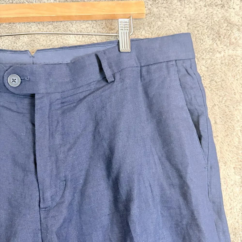 Emidio Tucci Navy Blue Linen Dress Pants Trousers 48 EU 38 US Classic Flat Front